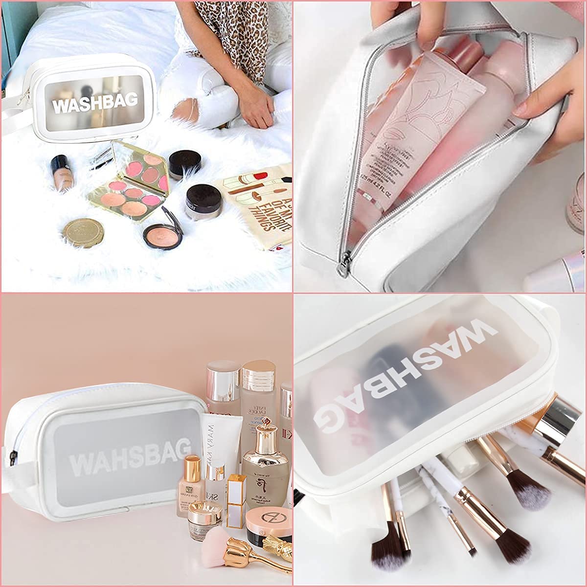 deevudi Clear Toiletry Bag, Wash Make Up Bag PVC Waterproof Zippered Cosmetic Bag, Portable Carry Pouch for Women Men (Set of 3 Bag Black)